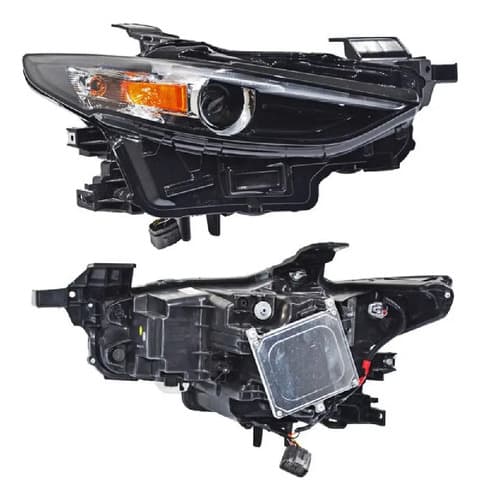 Faro Mazda 3 2019-2025 4P/2P Negro Con Led Con Lupa Ambar Derecho