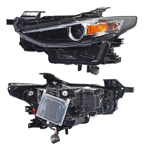 Faro Mazda 3 2019-2025 4P/2P Negro Con Led Con Lupa Ambar Izquierdo