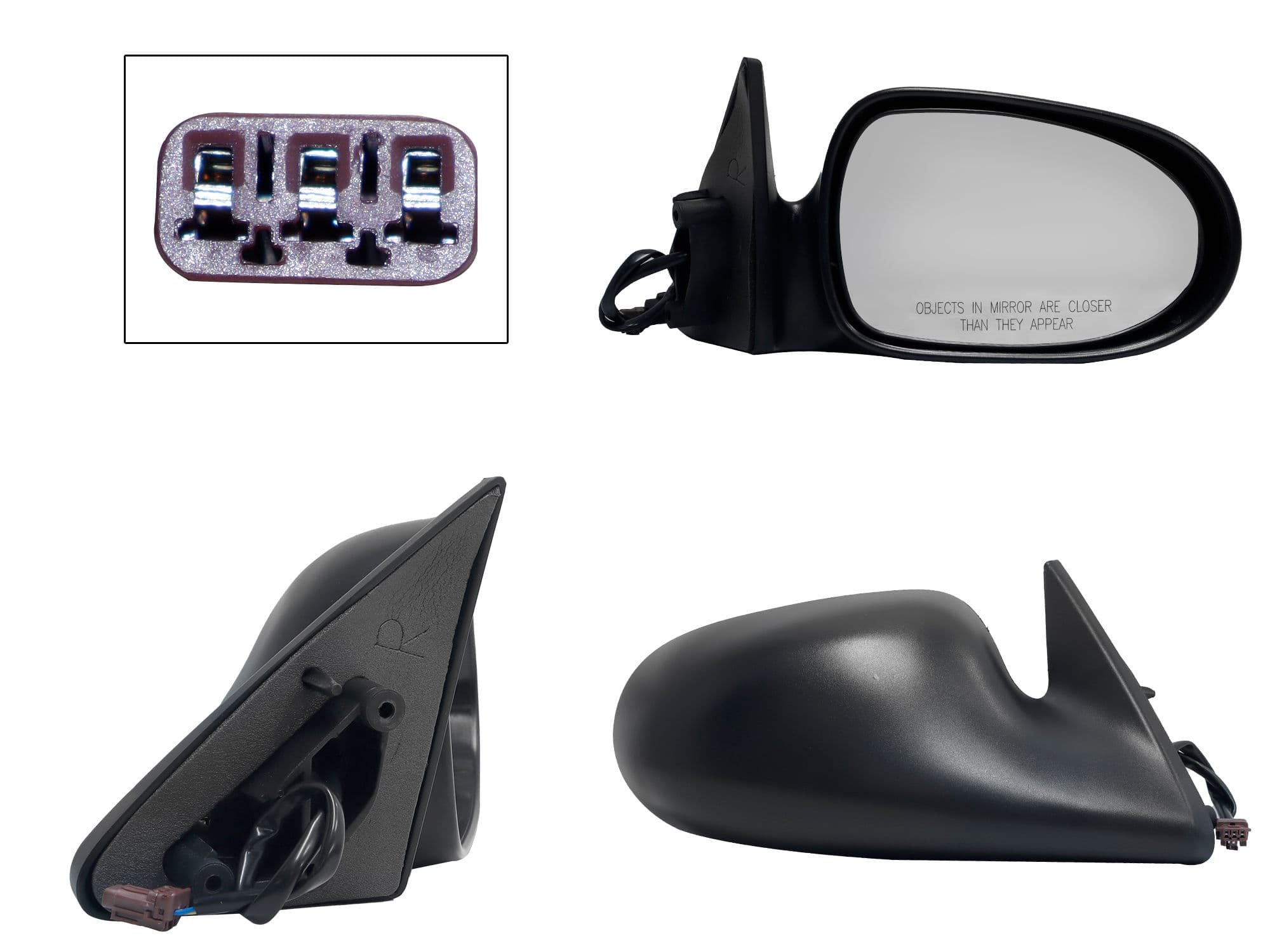 Espejo Derecho Nissan Sentra B-14 1996-2000 3 Pines Eléctrico Negro Poroso