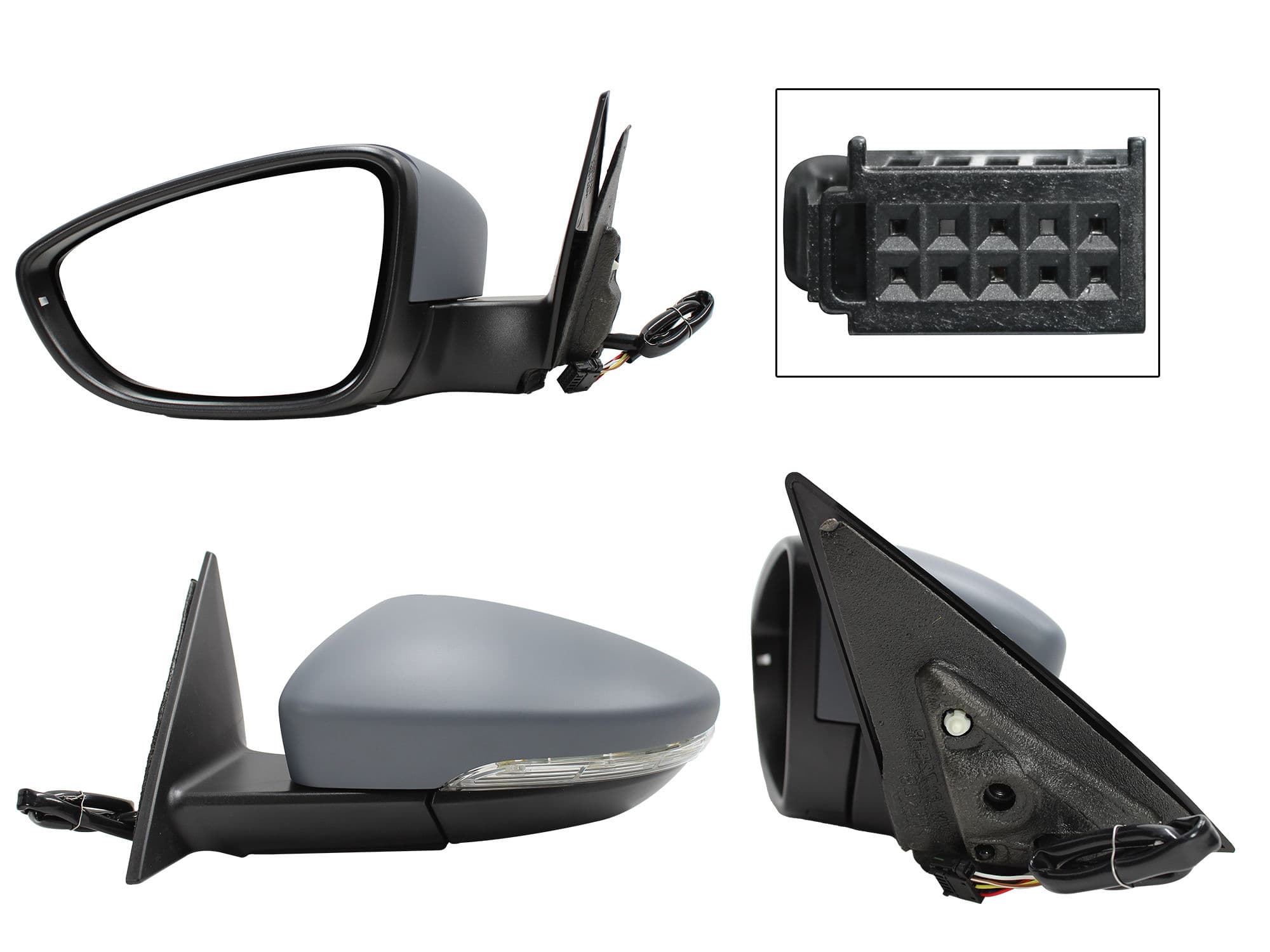 Espejo Izquierdo Volkswagen Beetle 2012-2016 6 Pines Con Luz Direccional Con Desempañante Eléctrico Para Pintar