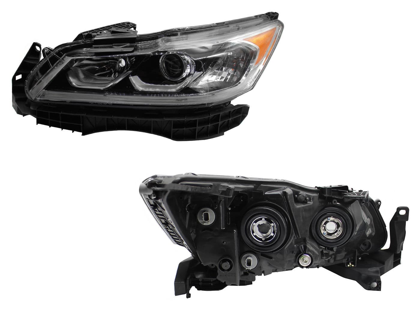 Faro Izquierdo Honda ACCORD 4 Puertas 2016-2017 Con Lupa Con Mica Ámbar Fondo Cromado