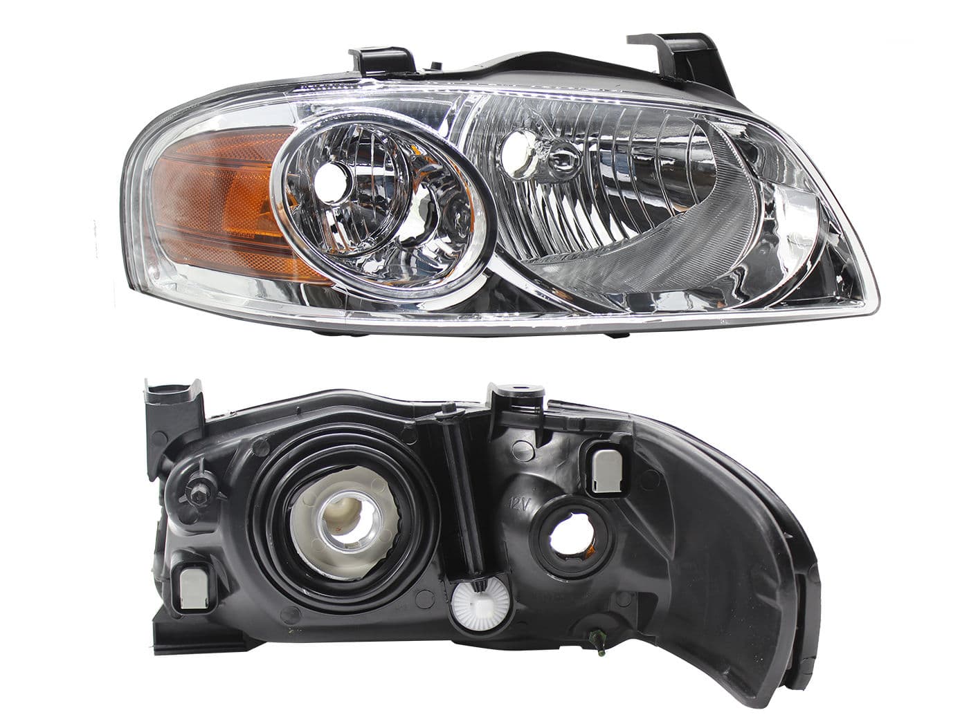 Faro Derecho Nissan SENTRA B-15 2004-2006 Con Mica Ámbar Fondo Cromado