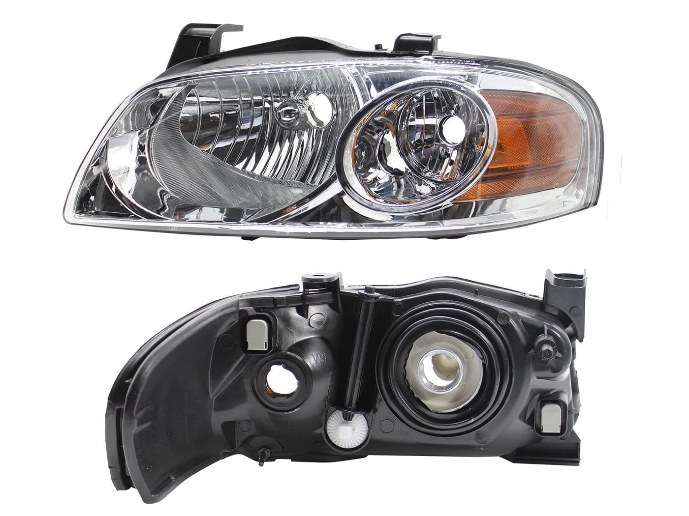 Faro Izquierdo Nissan SENTRA B-15 2004-2006 Con Mica Ámbar Fondo Cromado