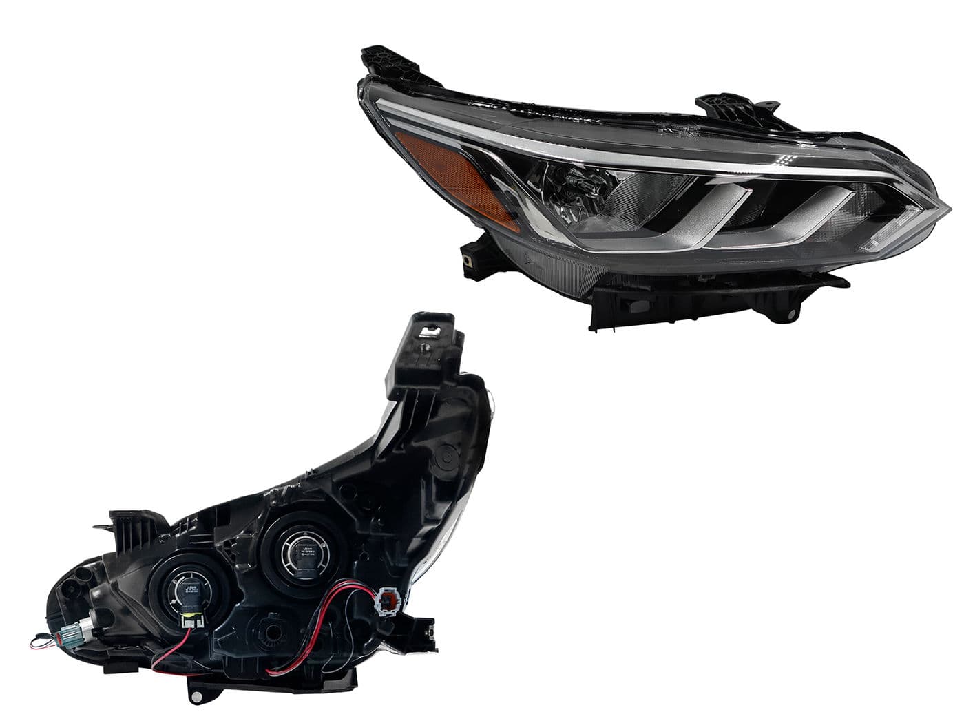 Faro Derecho Nissan SENTRA B-18 SENSE/ADVANCE 2021-2023 Con Mica Ámbar Fondo Cromado