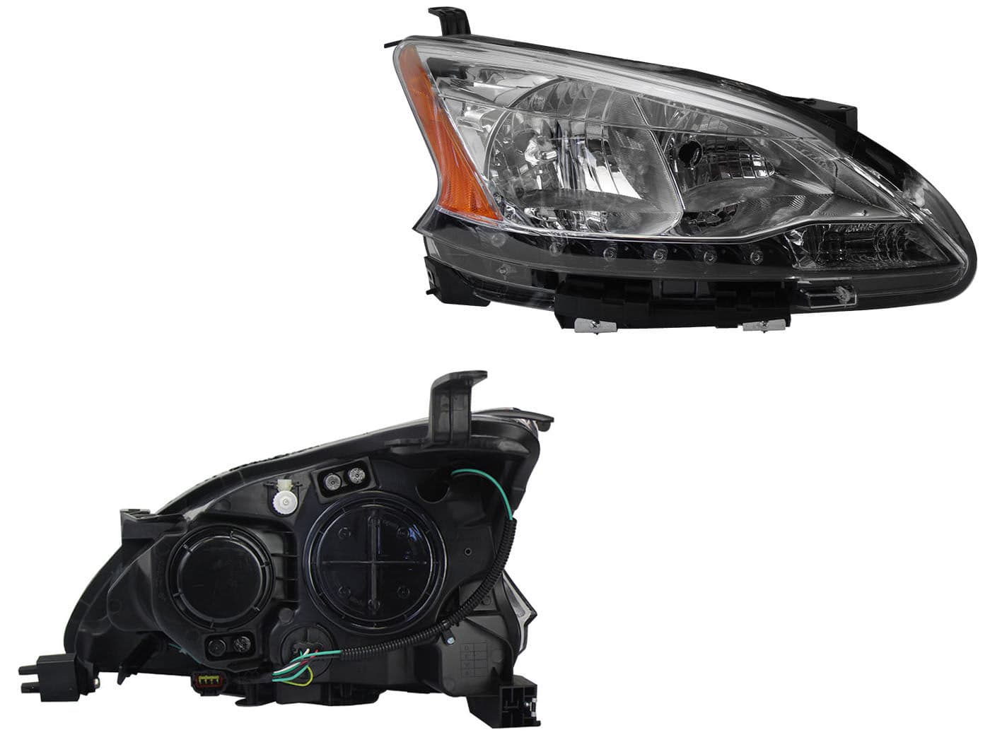 Faro Derecho Nissan SENTRA B-17 2013-2016 Con Led Con Mica Ámbar Fondo Cromado