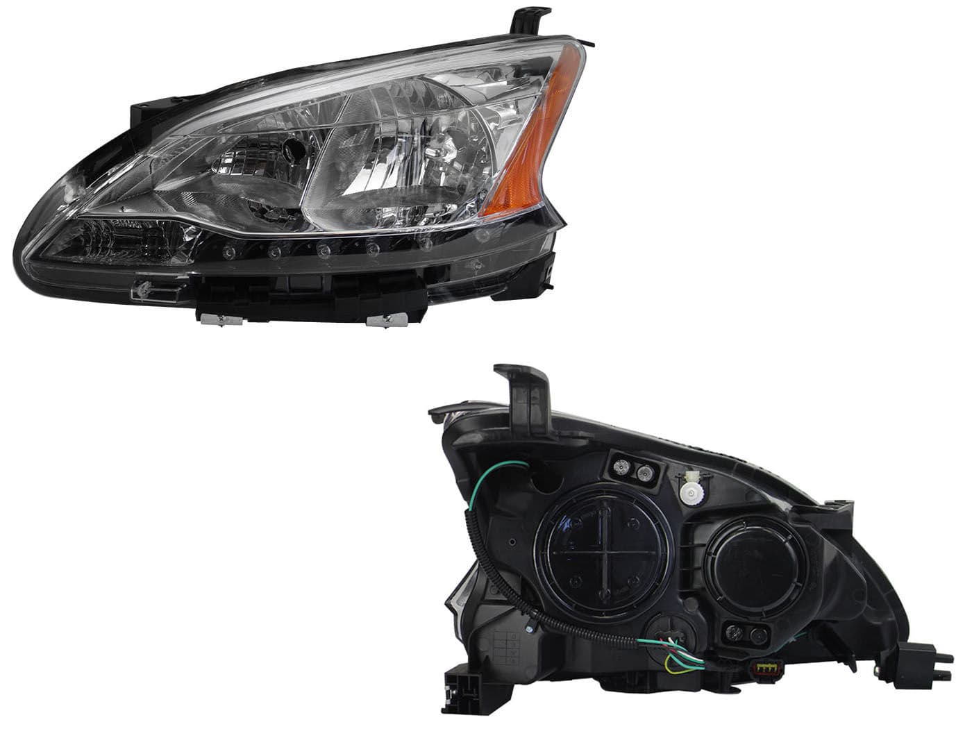 Faro Izquierdo Nissan SENTRA B-17 2013-2016 Con Led Con Mica Ámbar Fondo Cromado
