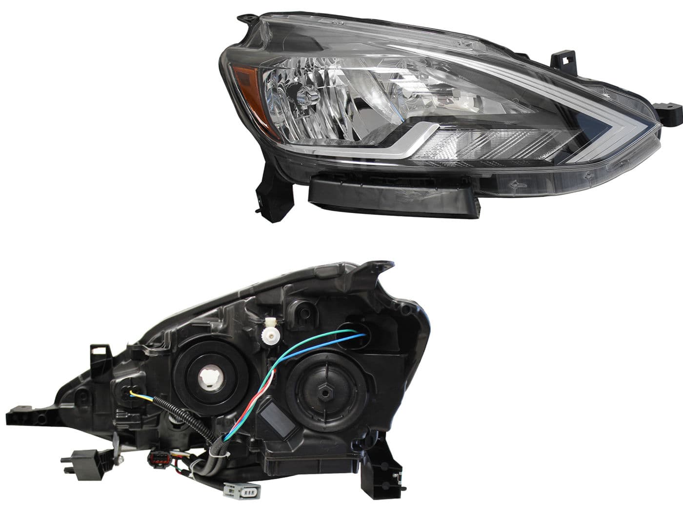 Faro Derecho Nissan SENTRA B-17 2017-2020 Con Mica Ámbar Fondo Cromado