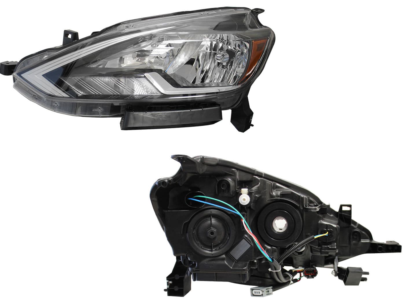 Faro Izquierdo Nissan SENTRA B-17 2017-2020 Con Mica Ámbar Fondo Cromado