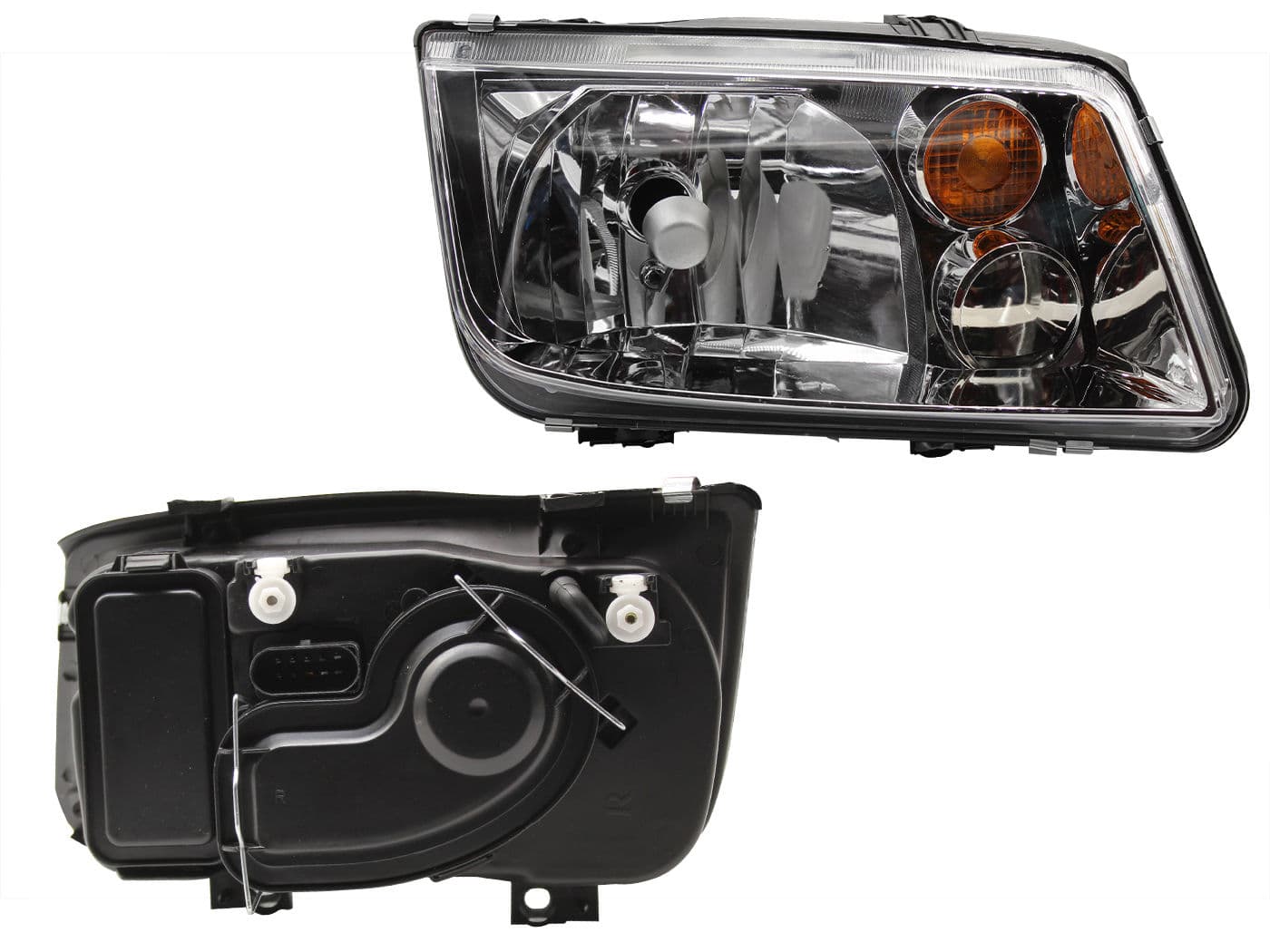 Faro Derecho Volkswagen JETTA A4 1999-2007 Con Lupa Cuarto Ámbar Fondo Cromado