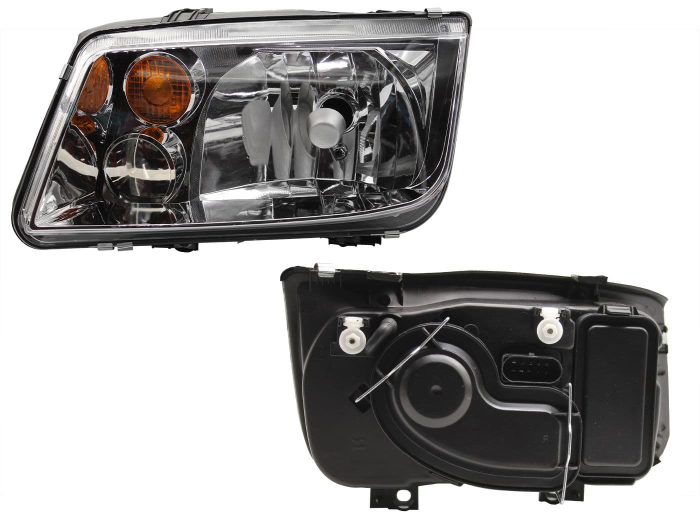 Faro Izquierdo Volkswagen JETTA A4 1999-2007 Con Lupa Cuarto Ámbar Fondo Cromado