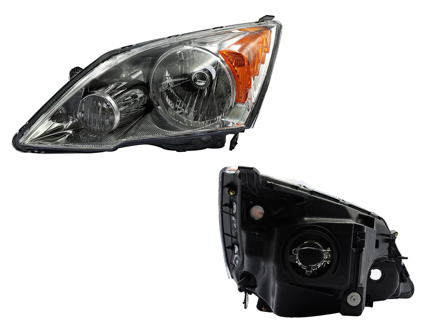 Faro Izquierdo Honda CR-V 2007-2011 Con Mica Ámbar Fondo Cromado