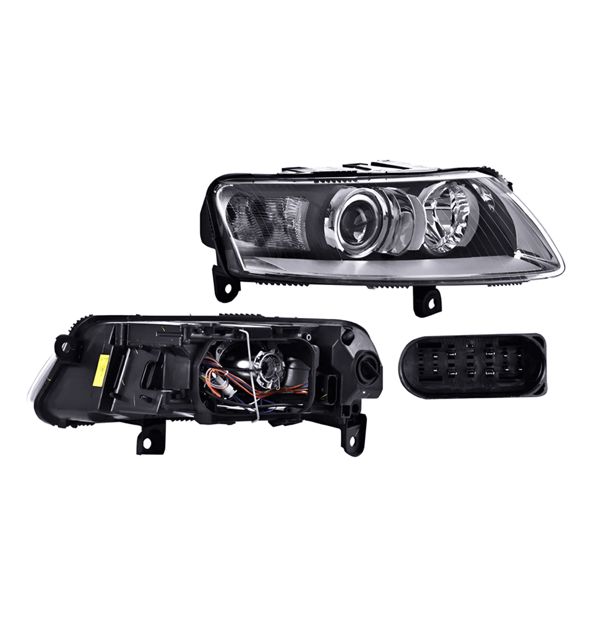 Faro Derecho Audi A6 2005-2010 Electrico Sin Motor Con Lupa Fondo Negro Para Foco Xenon Depo