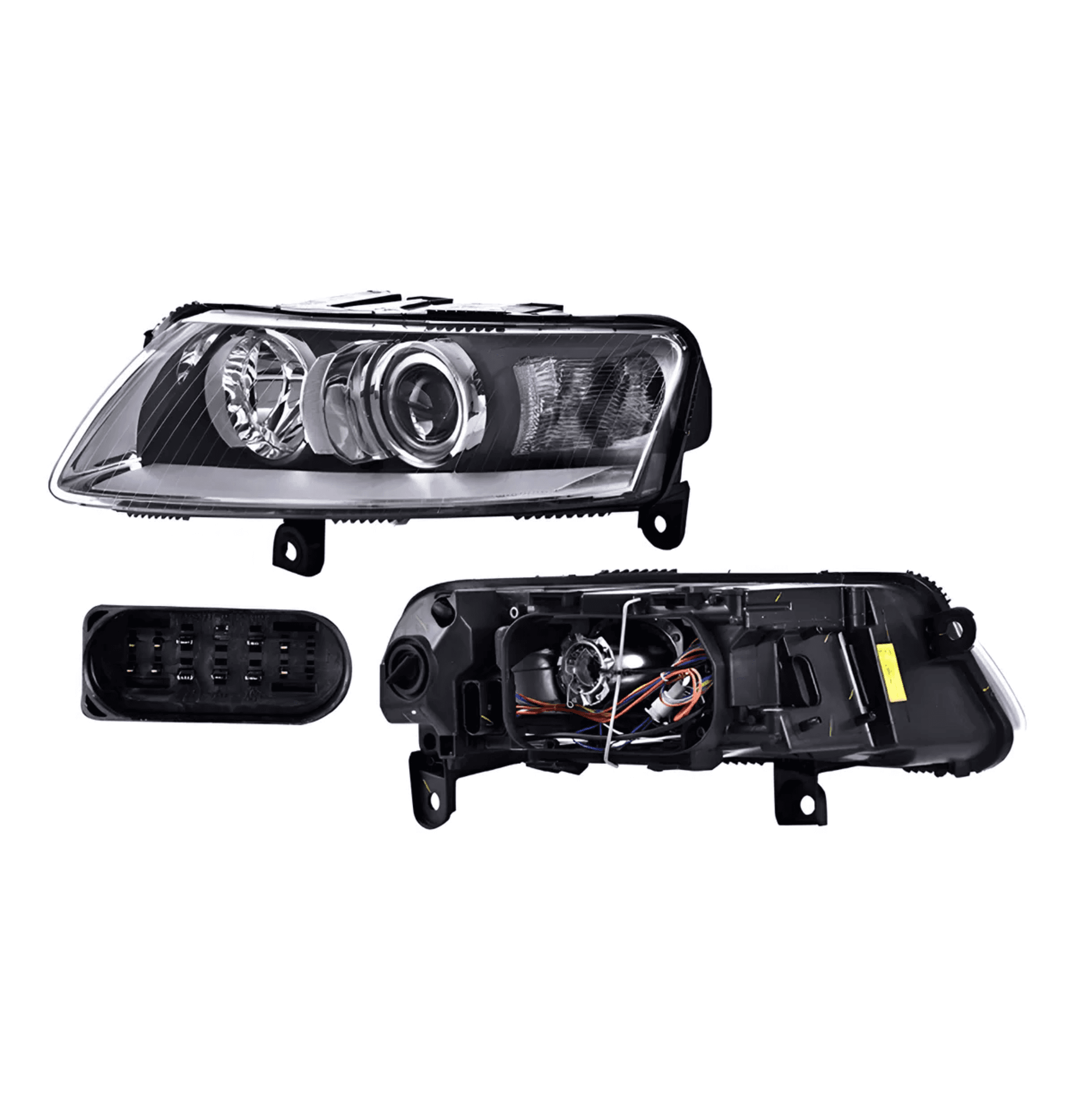 Faro Izquierdo Audi A6 2005-2010 Electrico Sin Motor Con Lupa Fondo Negro Para Foco Xenon Depo