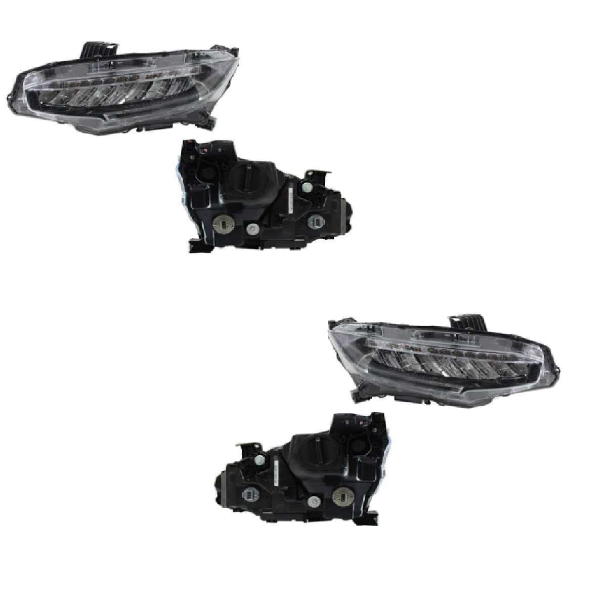 Par Faros Honda CIVIC SEDAN TOURING 4 Puertas 2016-2018 Fondo Cromado Con Led