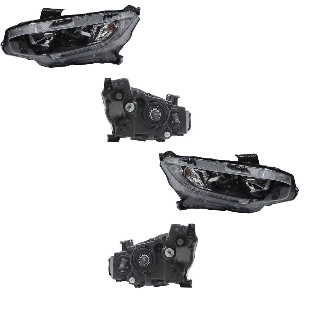 Par Faros Honda CIVIC SEDAN 4 Puertas 2019-2021 Fondo Negro Con Lupa Con DRL